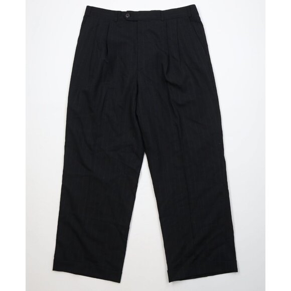 Vtg 90s Streetwear Mens 34x28 Wool Blend Knit Pinstriped Wide Leg Chino Pants